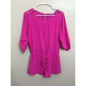 Amanda Uprichard Bright Pink 100% Silk  dressy romper Gold Buttons Size S P